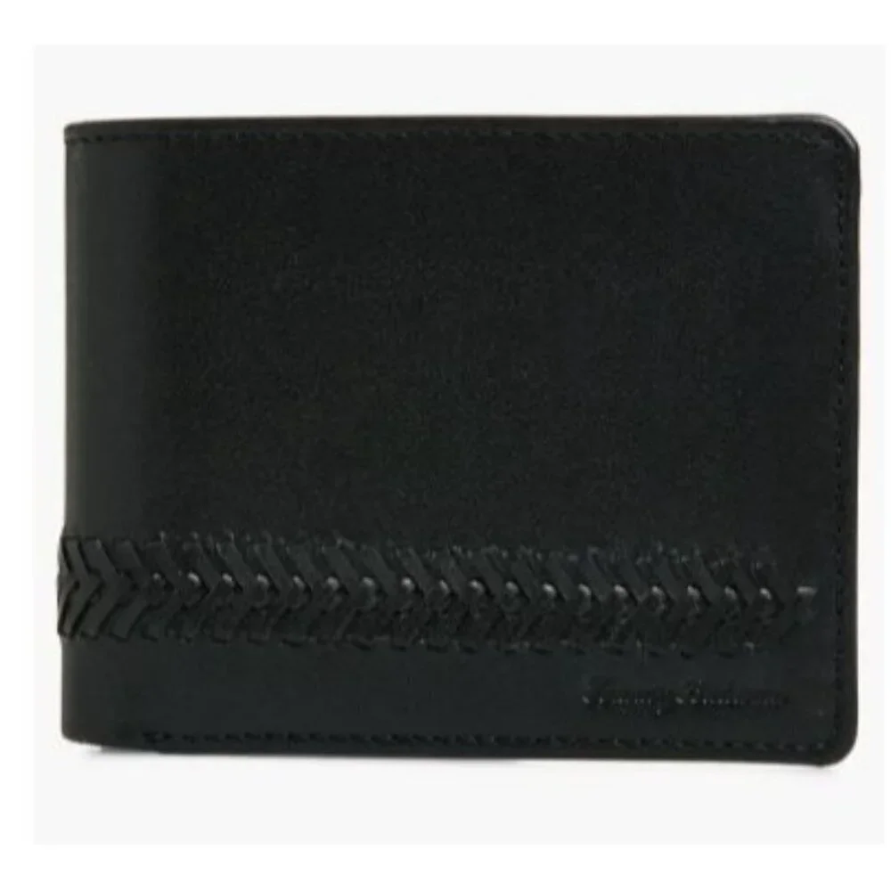 Tommy Bahama Mens Black Leather Lace Details Bifold Wallet Gift Box New